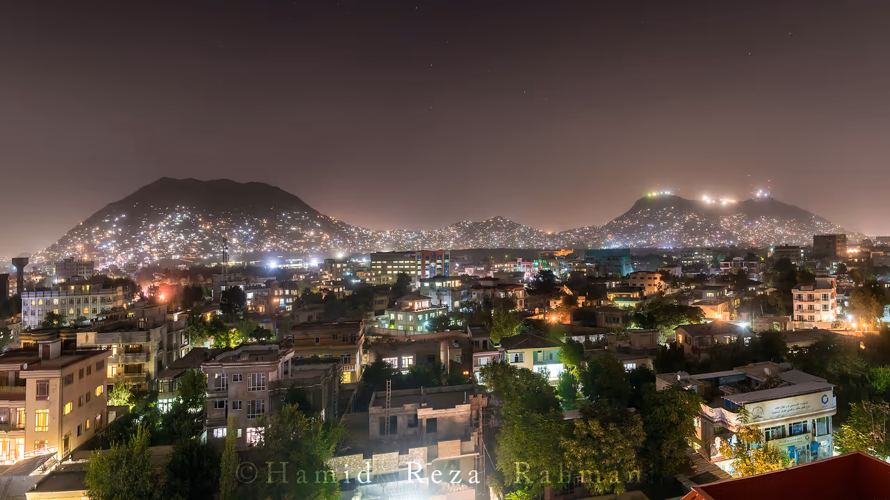 Buildings in kabul at night