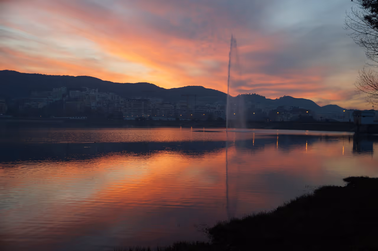 Dusk after sunset in Tirana at the Artificial Lake