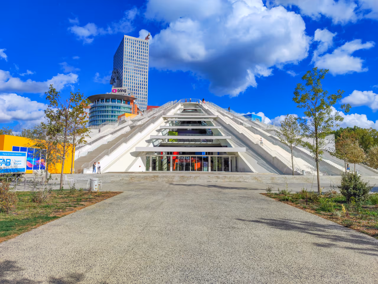 Pyramid of Tirana, with European Trade Center and Downtown One in the background.