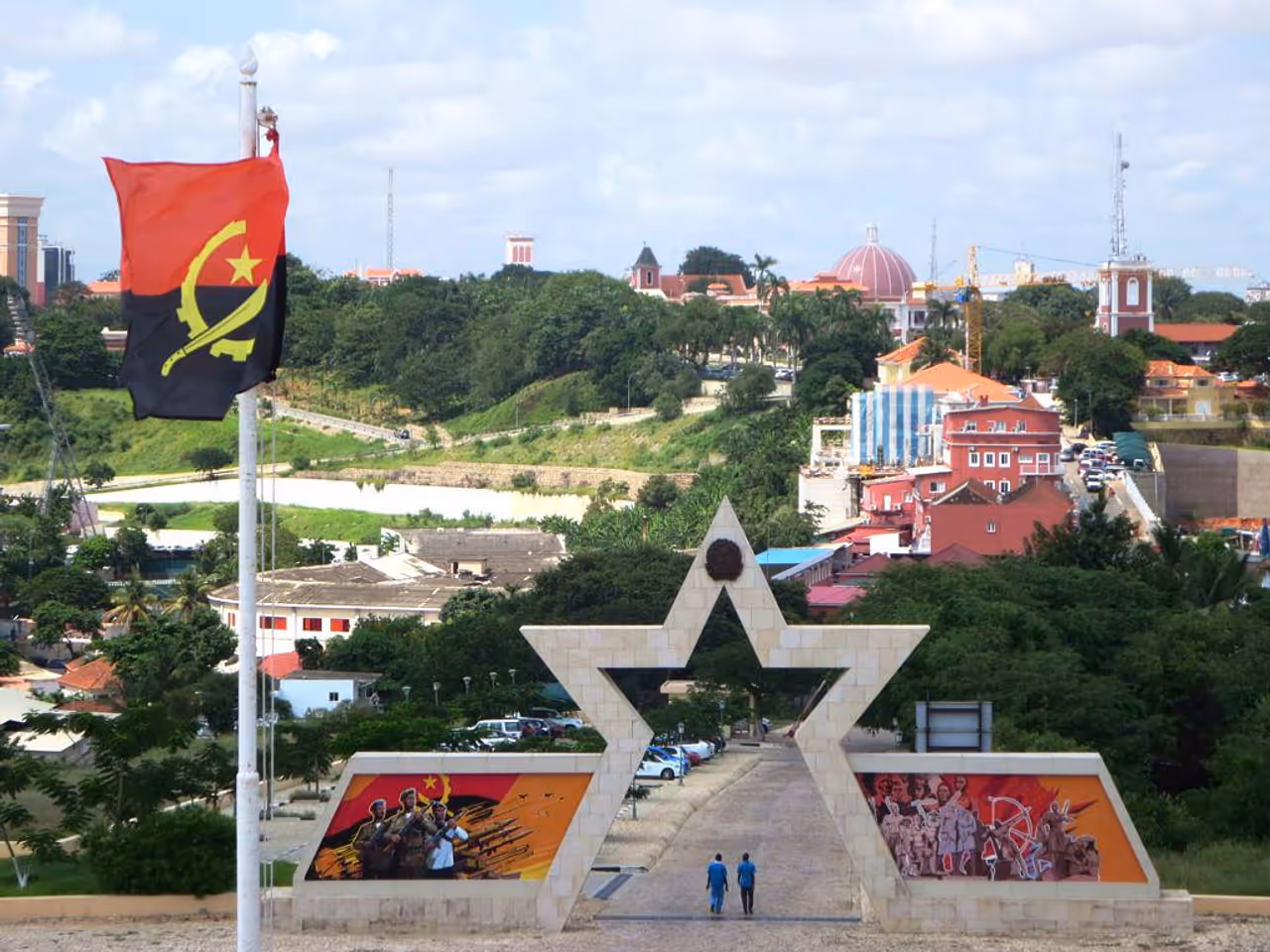 View from the upper city balcony in Luanda, showing a flag