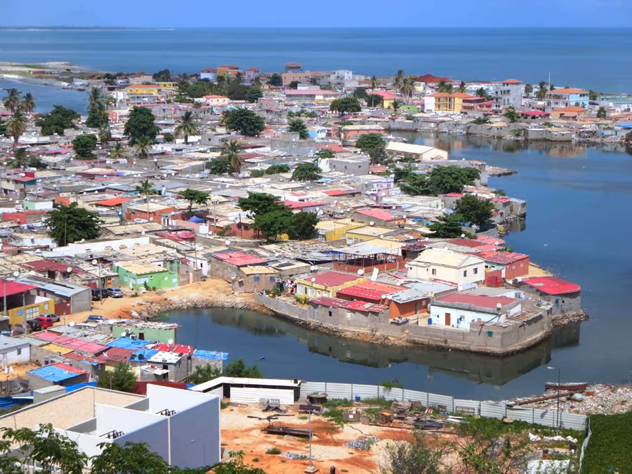 View from the upper city balcony in Luanda, showing a town