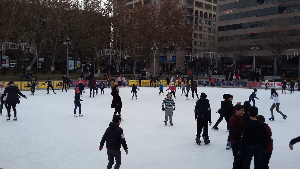 Ice skating at swan lake in Yerevan