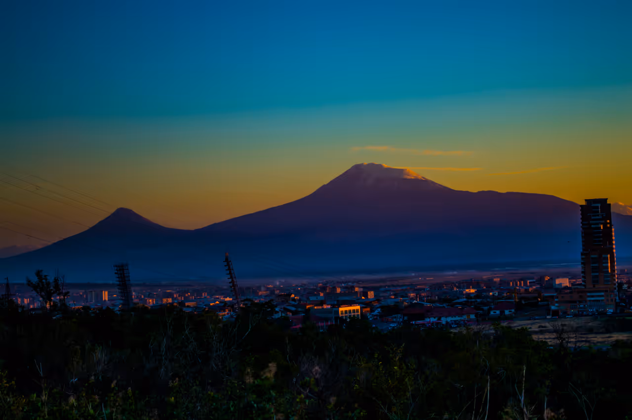 mount Ararat view from ancient armenian settlement Tsitsernakaberd, Yerevan