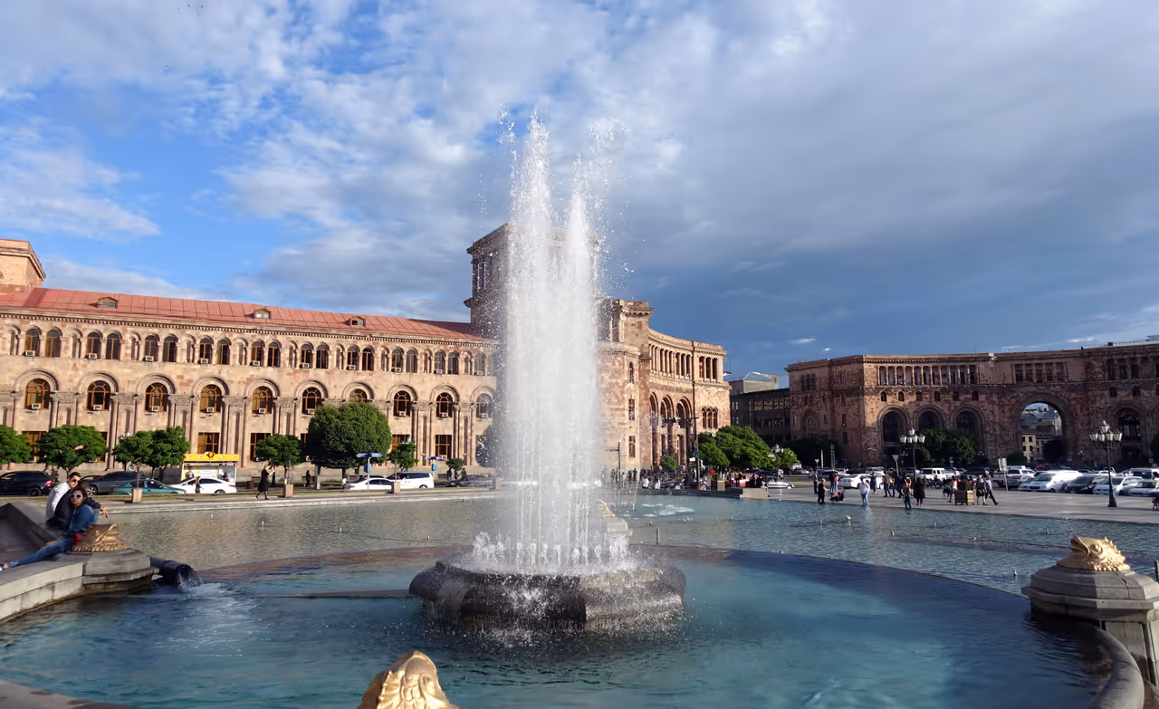 A fountain on the Republic Square in Yerevan, Armenia.