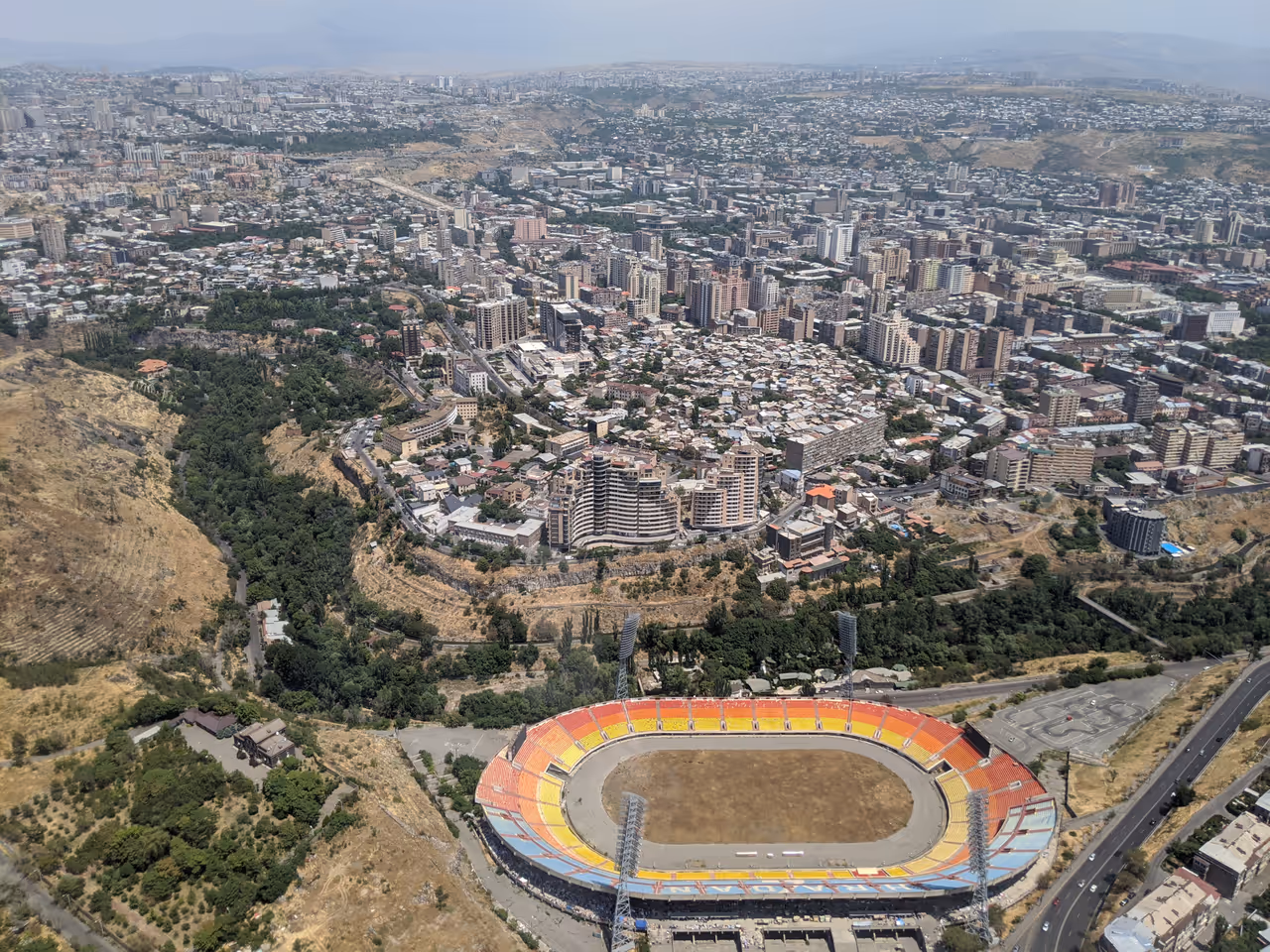 Yerevan views from a helicopter.