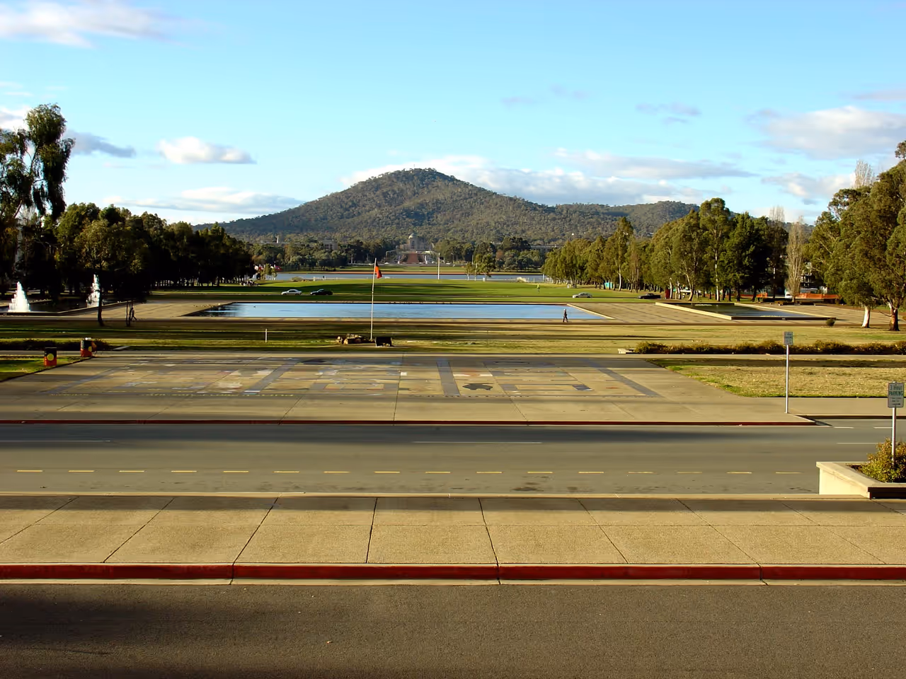 View from the front steps of Old Parliament House, Canberra, to the Australian War Memorial and Mt Ainslie