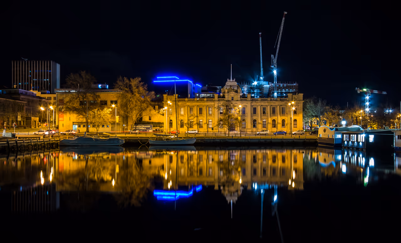 Constitution Dock and TMAG at night, Hobart