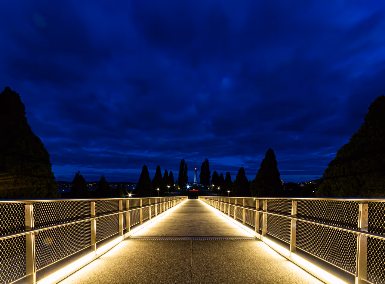 Bridge of Remembrance in Hobart at night lit up