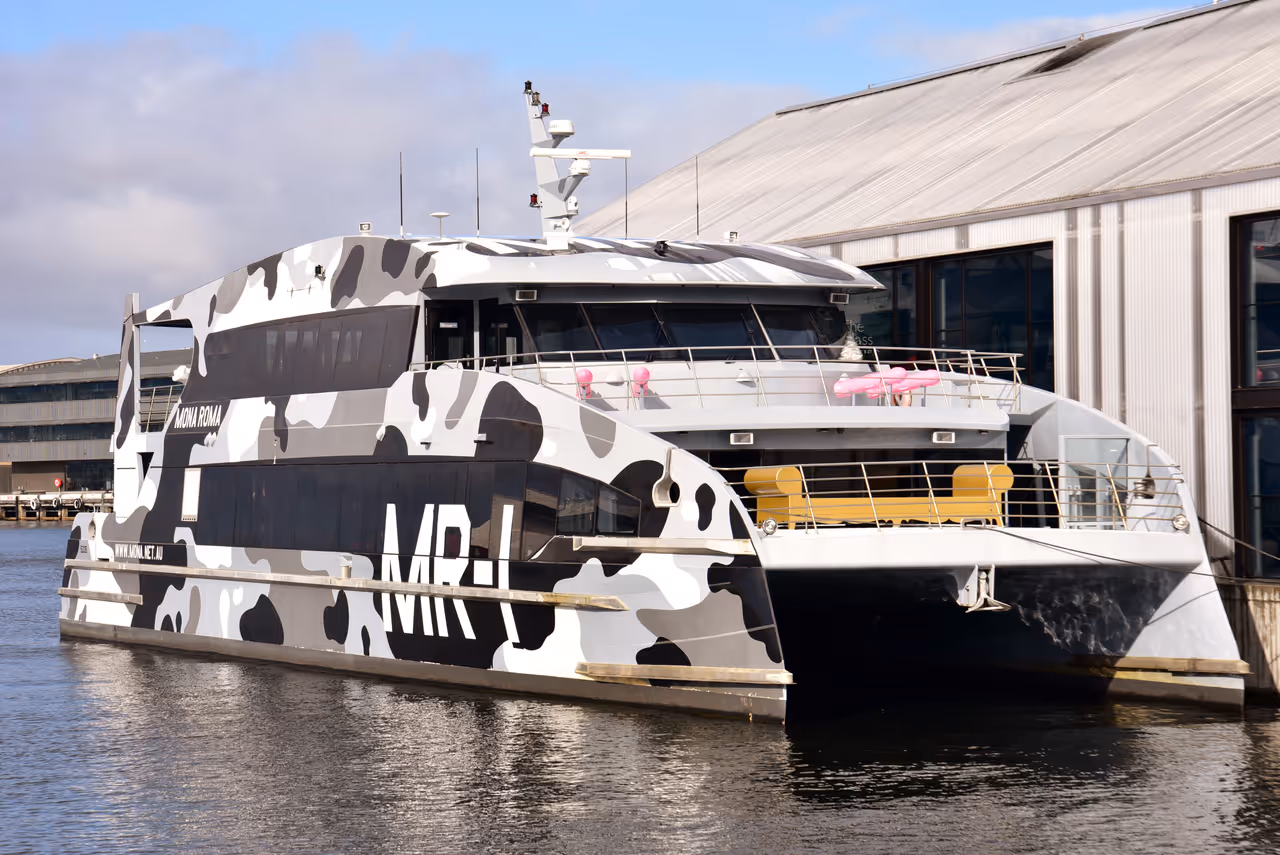 Ride the camouflage ferry in Hobart