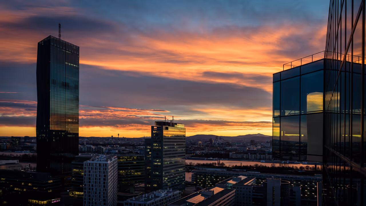 Sunsets of Austria Center in vienna