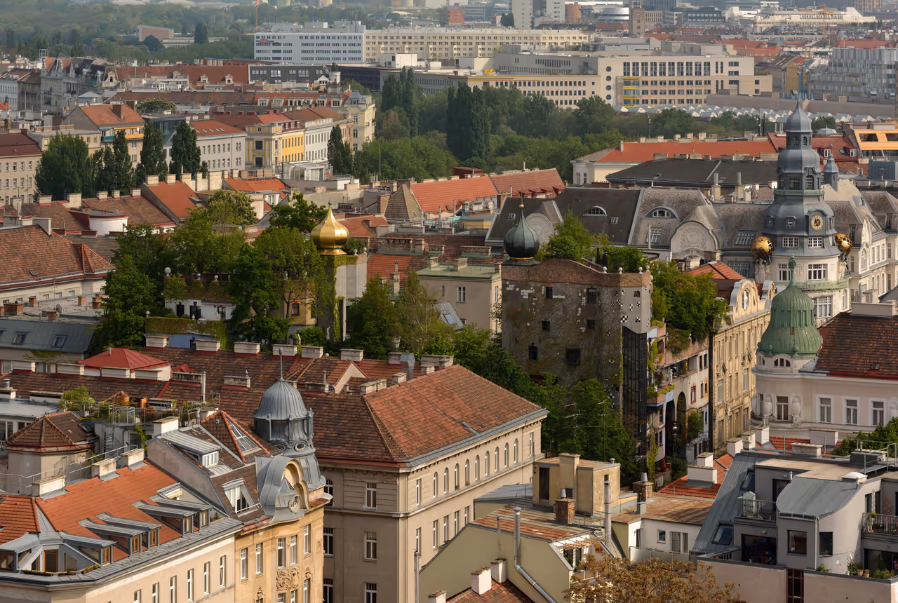 View from church tower of parish church St in Vienna