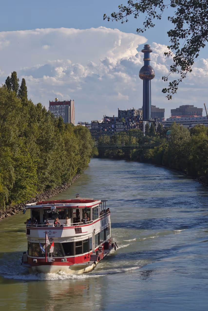 Danube canal promenade stroll in Vienna