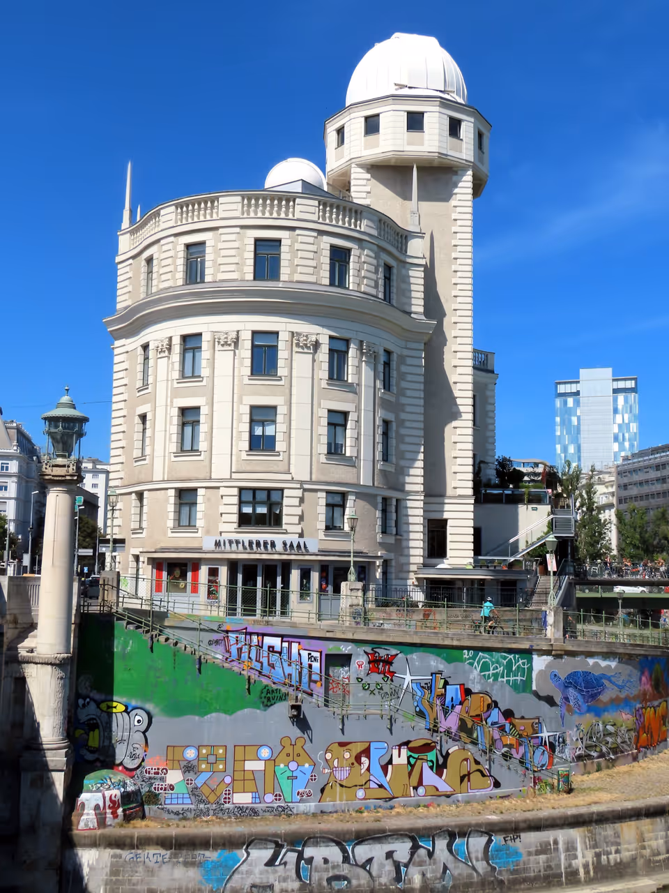 Danube canal promenade stroll in Vienna
