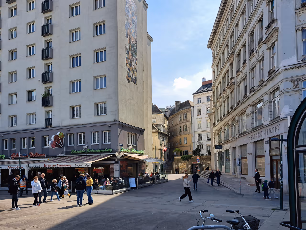 Danube canal promenade stroll in Vienna