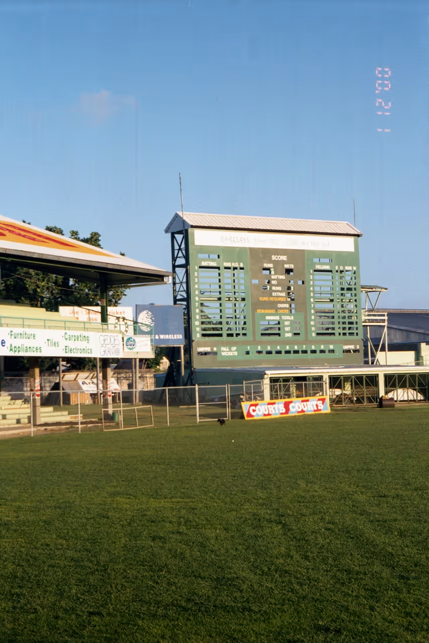 The former scoreboard at the Kensington Oval, Barbados.