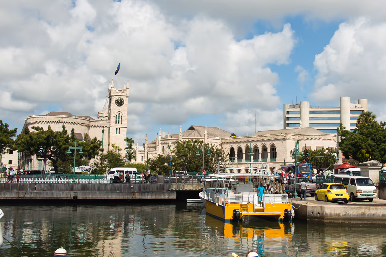 View from across the Wharf, in Bridgetown, Barbados in St.
