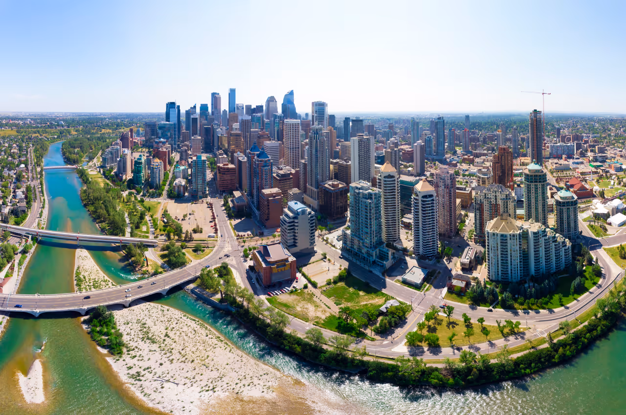 Aerial view over Downtown Calgary