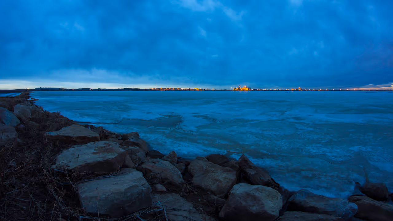 Blue hour in calgary with the city in the distance
