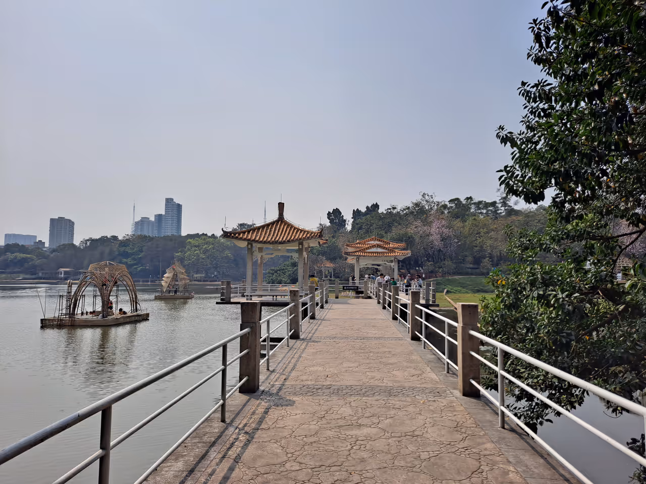 Luhu park boardwalk stroll in Guangzhou