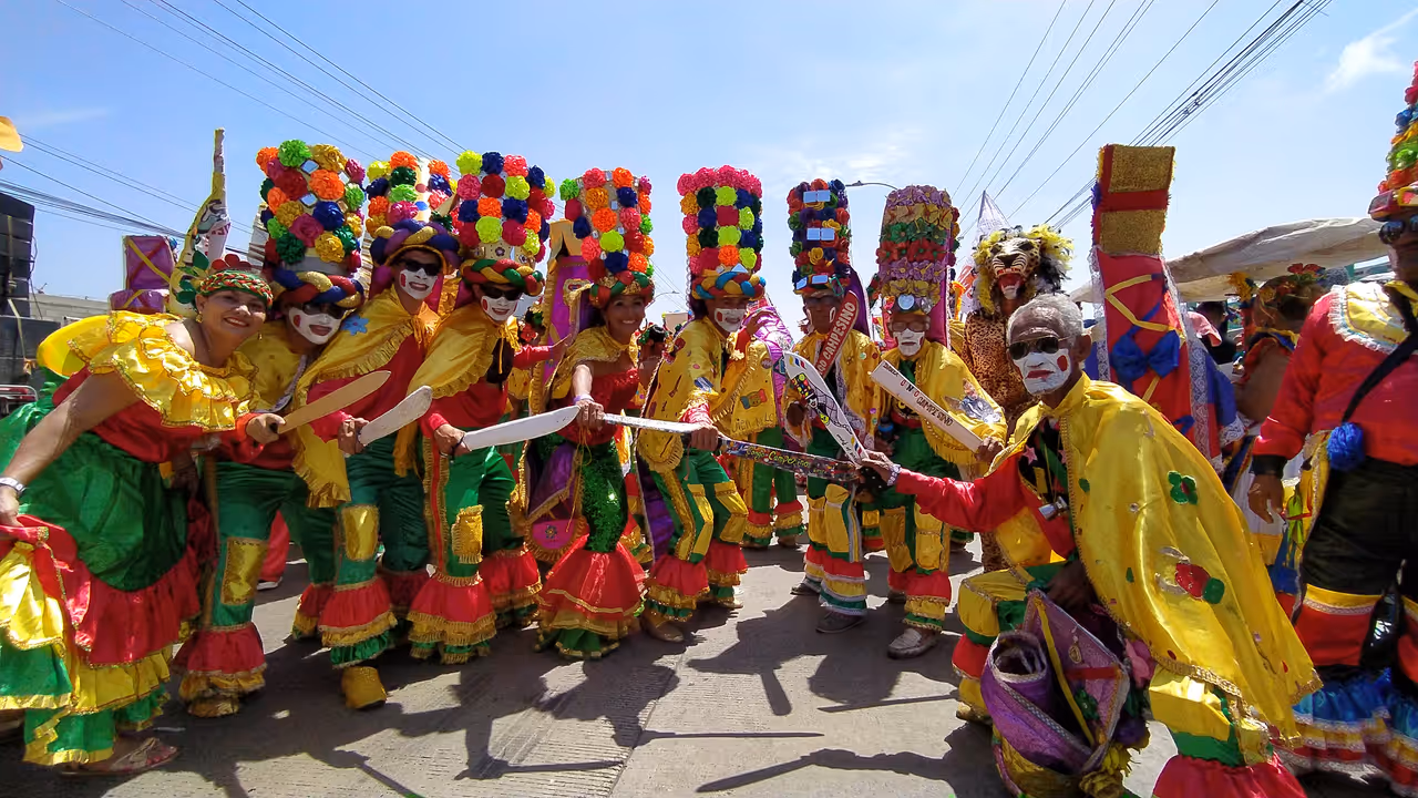 "Congo Grande" dancing group participants in barranquilla carnival fest