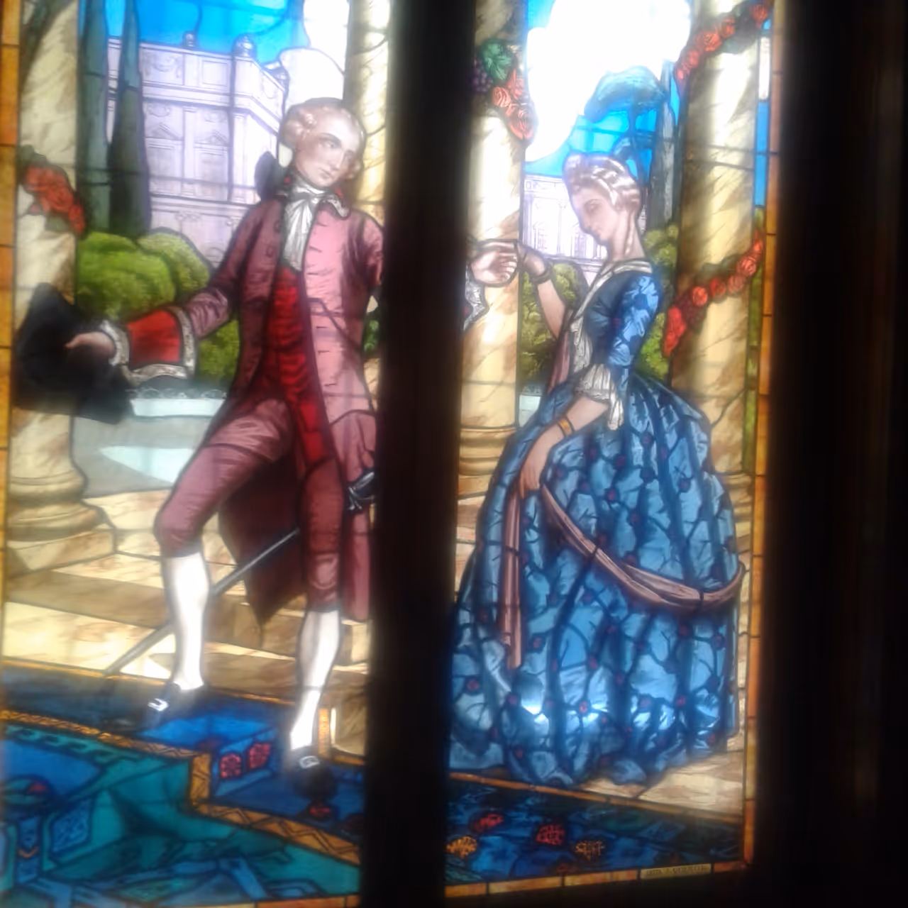 Corridor with its glass decorated sides which narrate a love story ended with marriage in Royal jewellery museum, Alexandria