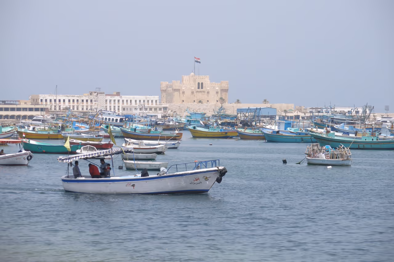 Colourful fishing boats of anfushi in Alexandria