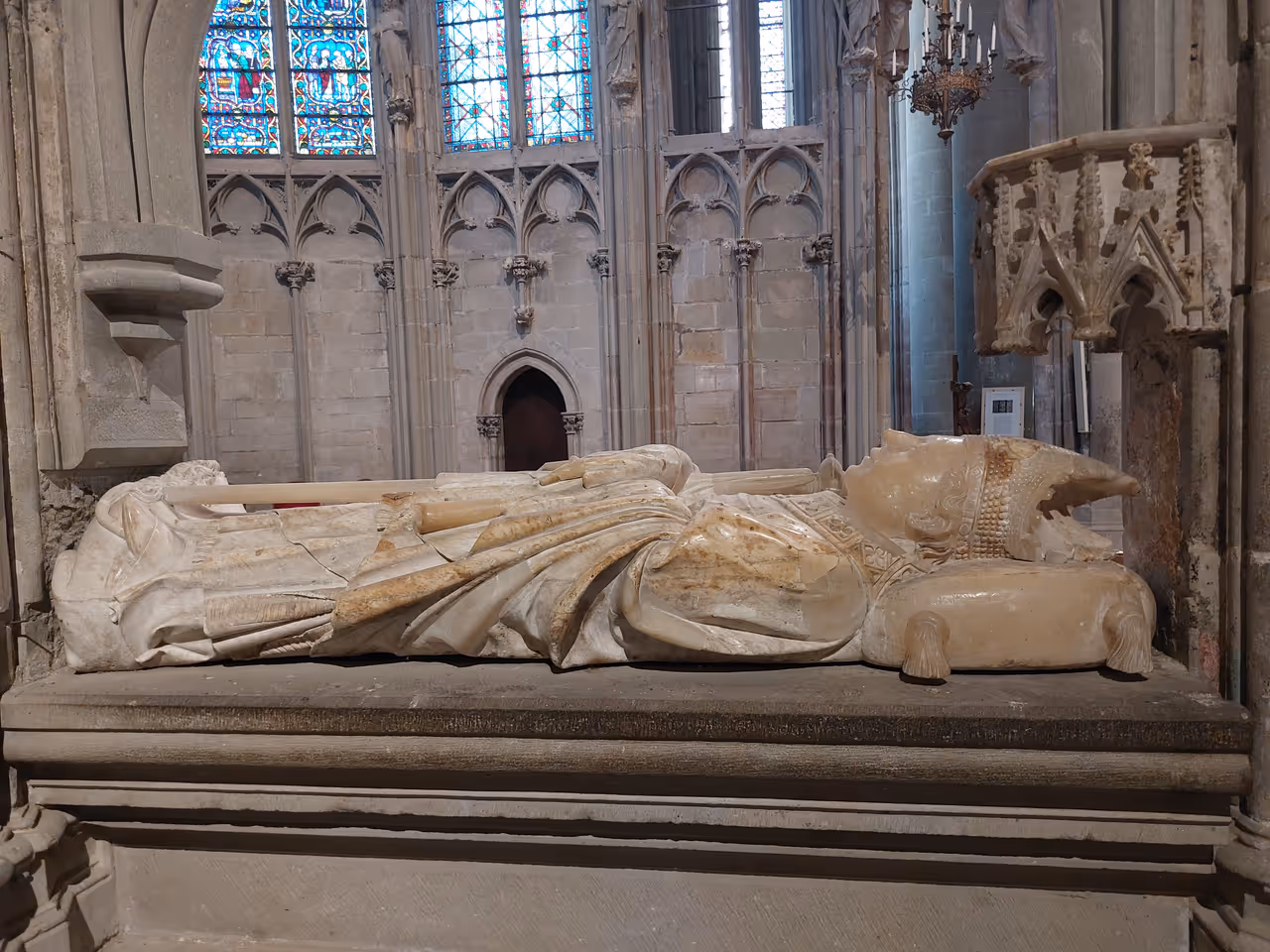 Gisant tomb sculpture of Bishop Pierre de Jean inside the Basilica of Saints Nazarius and Celsus in Carcassonne