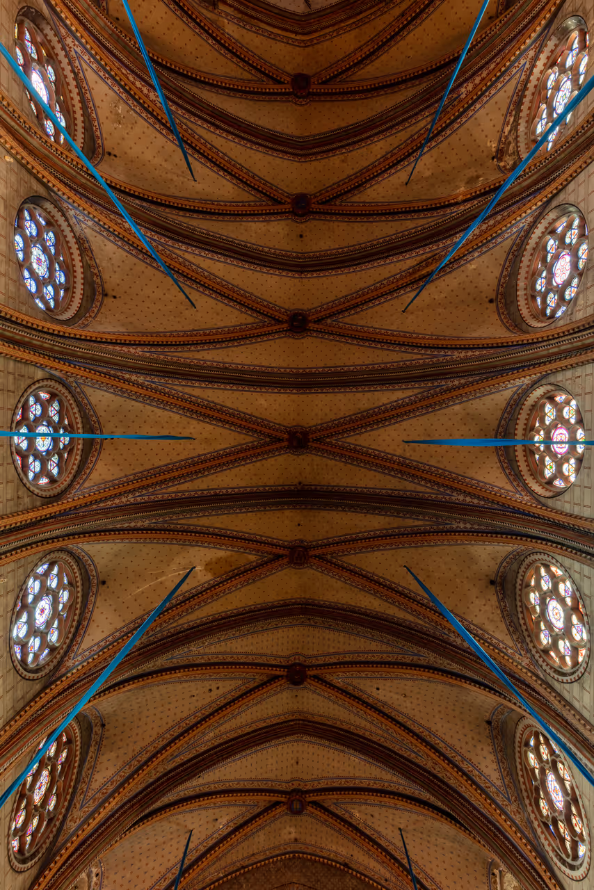 Vaulted ceiling and stained glass windows of the Cathedral of Saint Michael