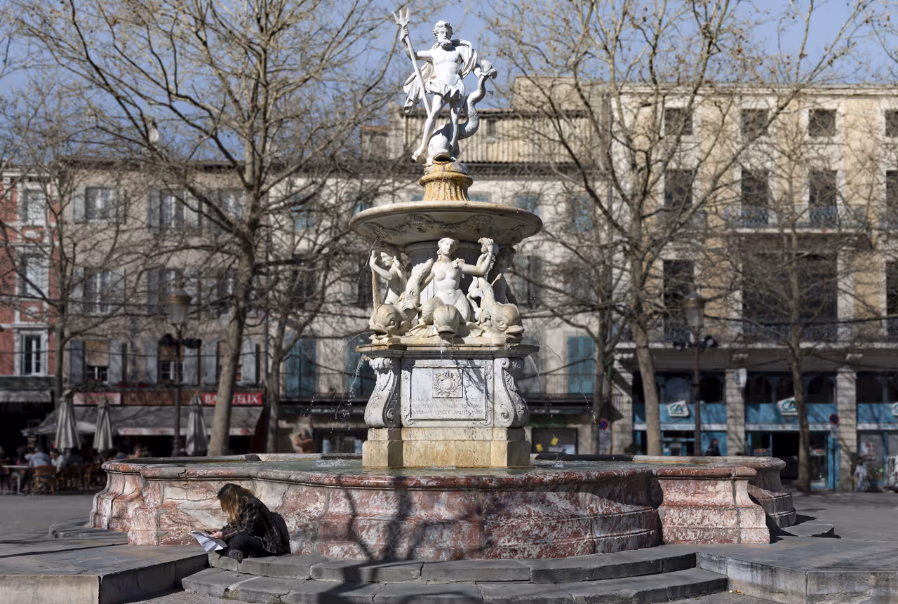 Monumental fountain carved from marble in Place Carnot Carcassonne