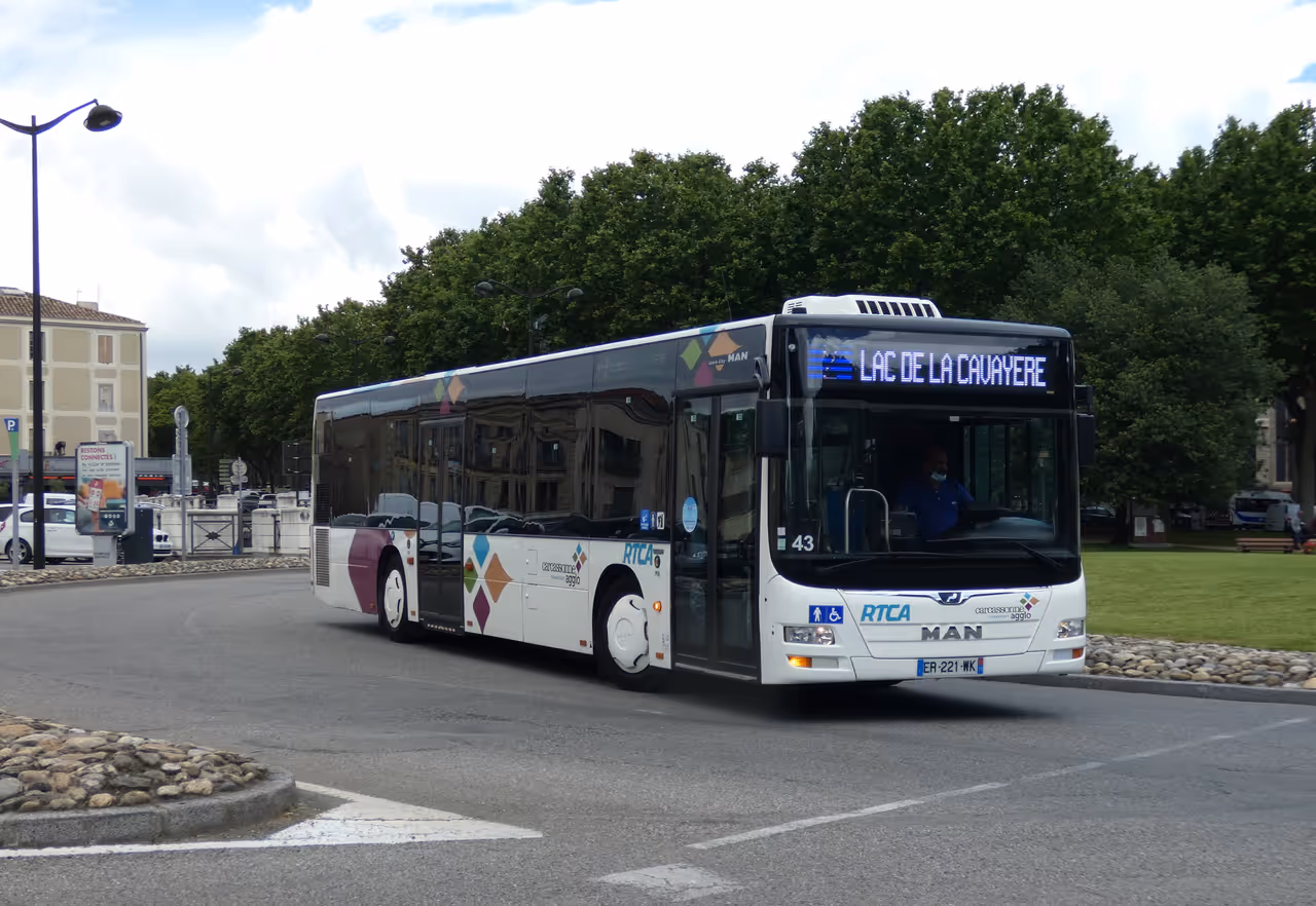 RTCA MAN Lion's City bus on line 02 travelling to Lac de la Cavayère in Carcassonne