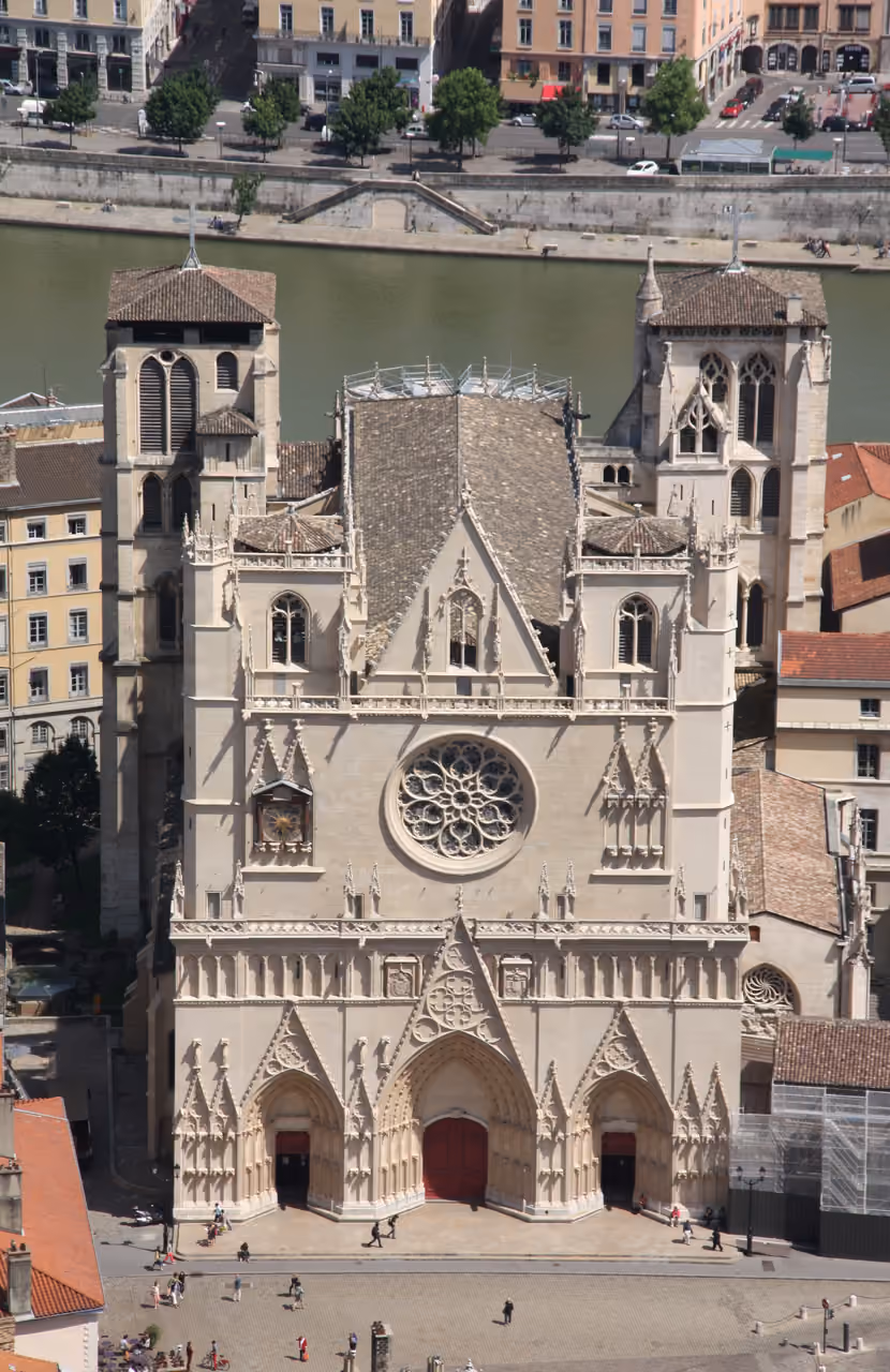 Gothic facade of the Cathedral of Saint John the Baptist with rose window