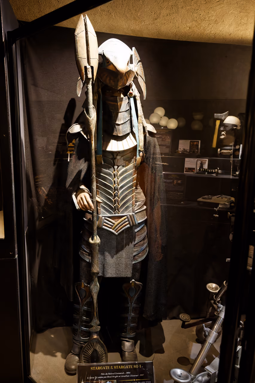 Horus guard costume display at the Cinema and Miniature Museum