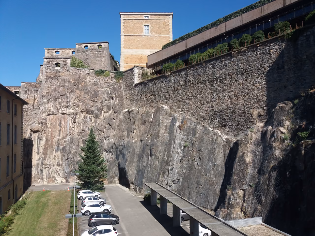 Fort Saint-Jean fortifications and historic stone walls viewed from the Grenier d'abondance