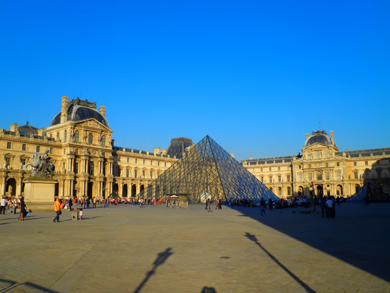 Outside the Louvre museum, showing the pyramid