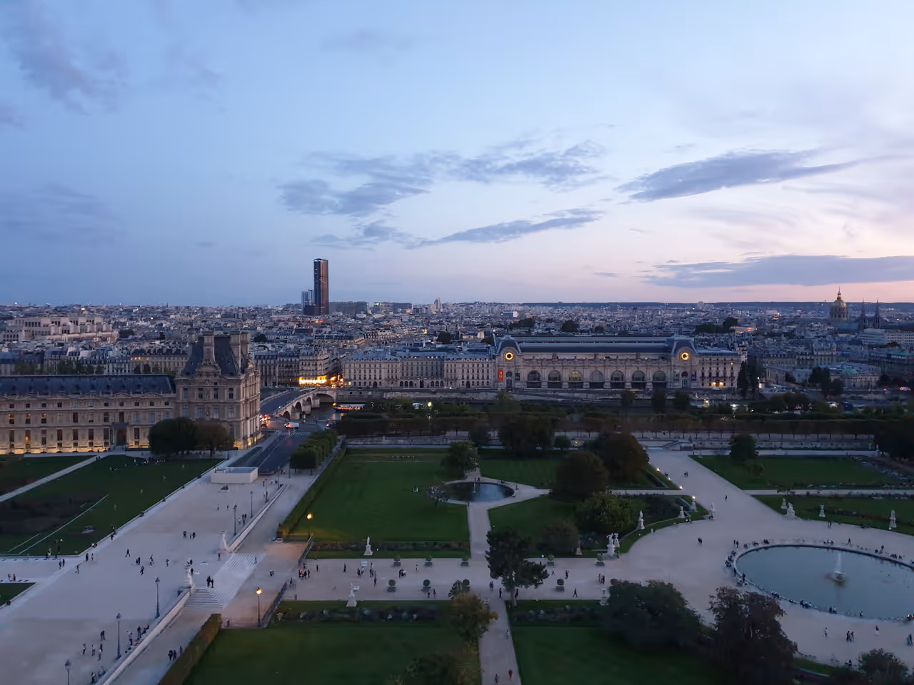 South view of Paris from the Tuileries Garden, showing Musée d'orsay