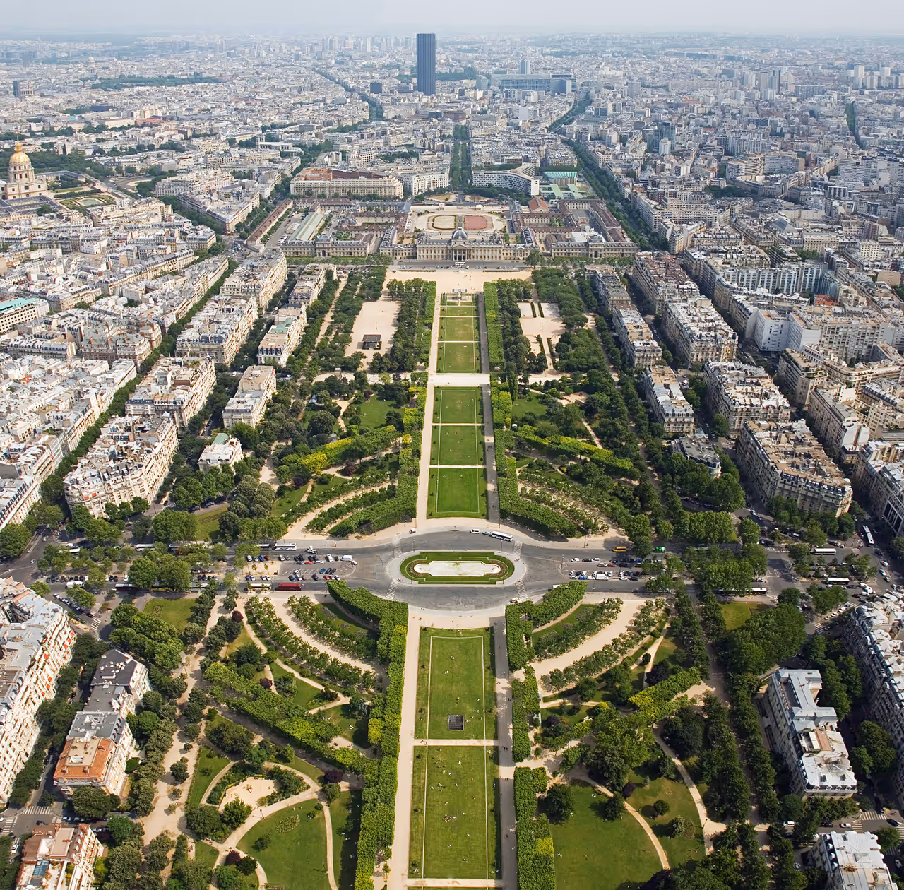 A two segment panorama of Champ de Mars from the Eiffel Tower
