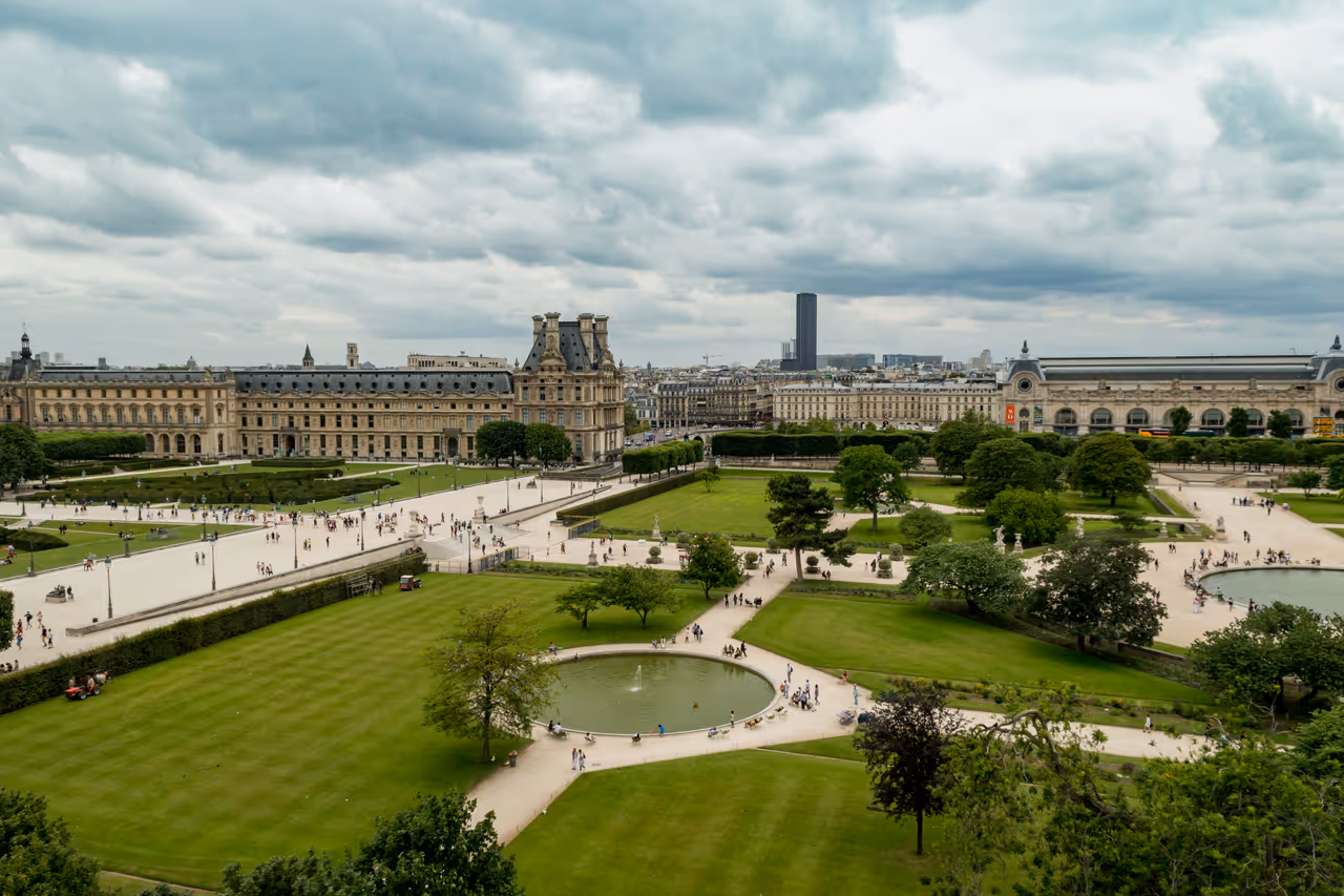 View of the Tuileries garden in Paris from above