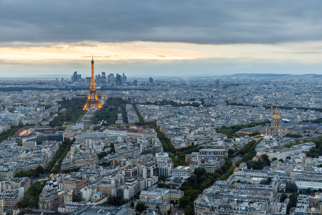View from the Montparnasse tower observation deck in Paris