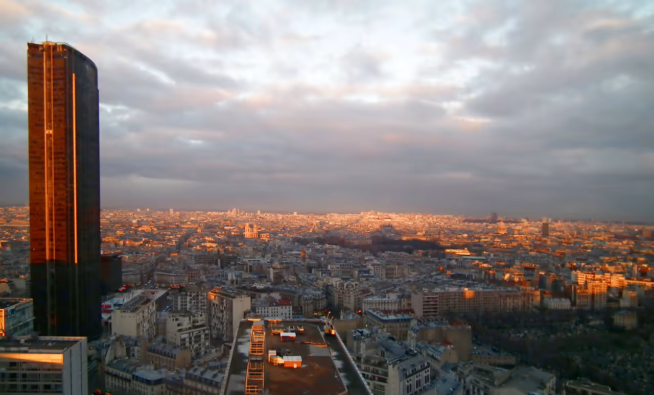 View from the Montparnasse tower observation deck in Paris