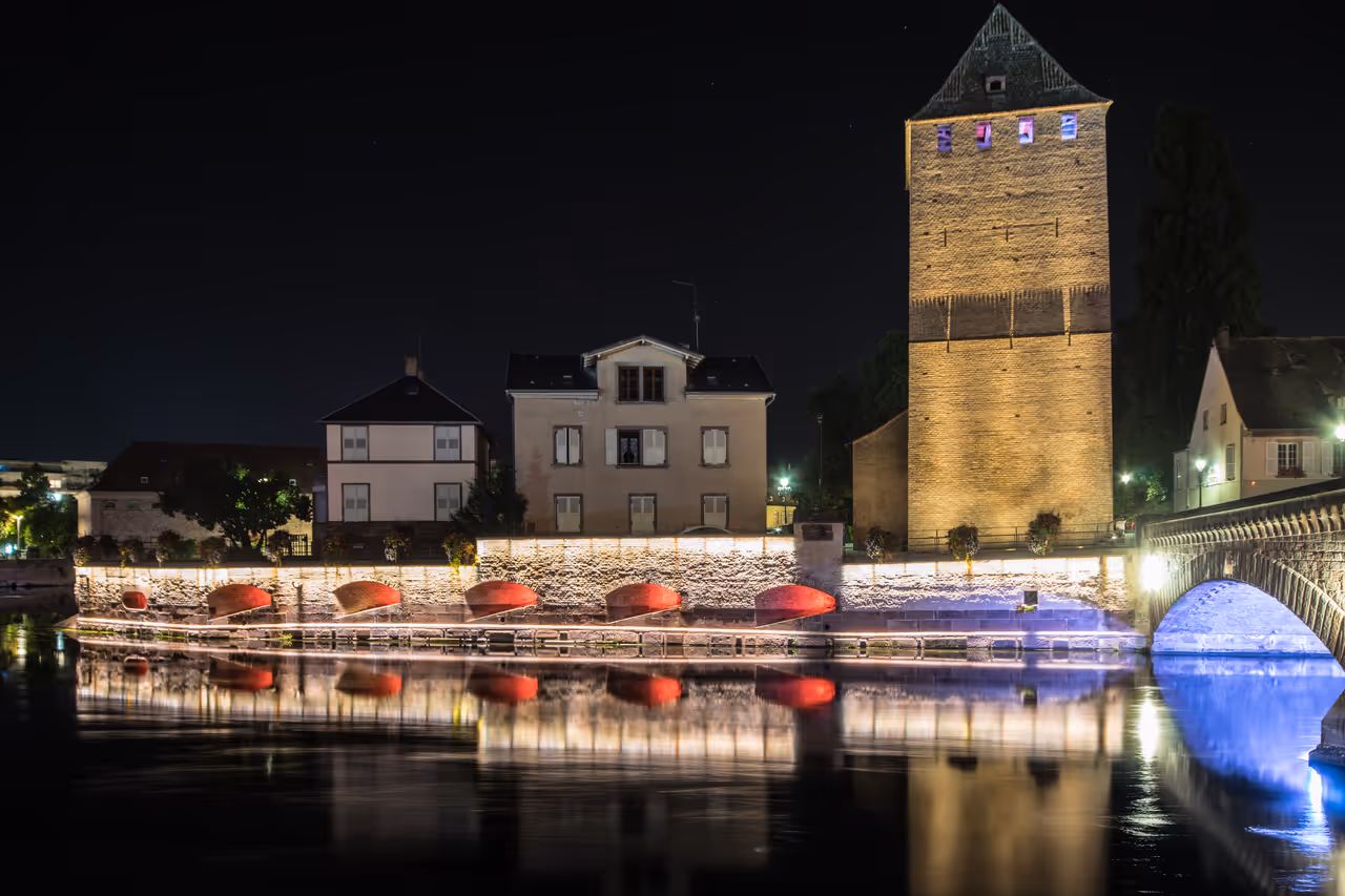 Covered bridges of Strasbourg at night
