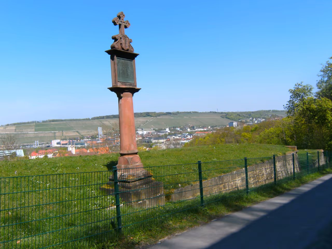 Cross of remembrence at the foot of the fortification near Marienberg fortress in Würzburg