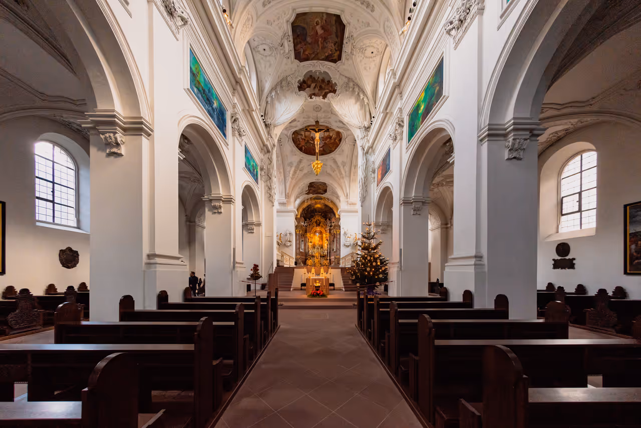 Inside the Neumünster collegiate church in Würzburg