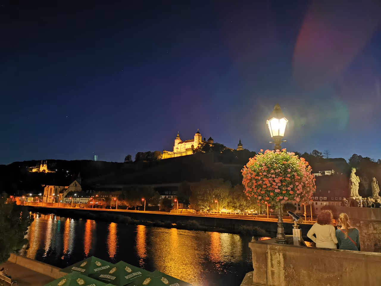 Old main bridge in Würzburg at night
