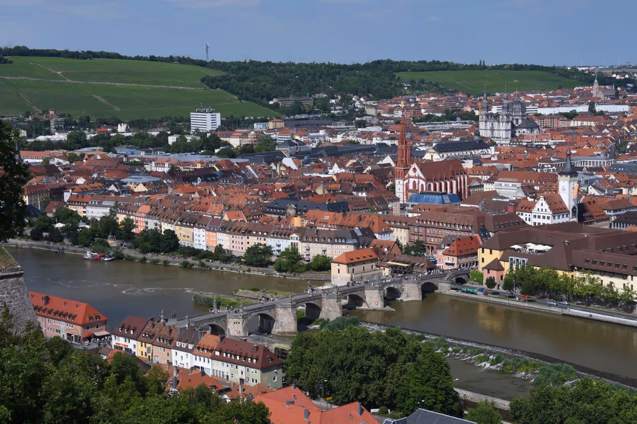 View from the Fortress showing the river promenade in Würzburg