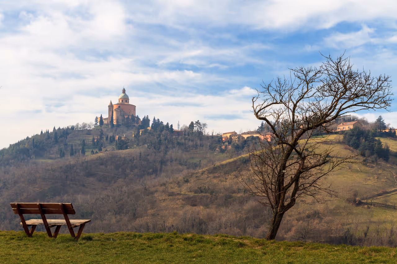 Parco del Pellegrino in winter, with Santuario della Madonna di S. in the distance
