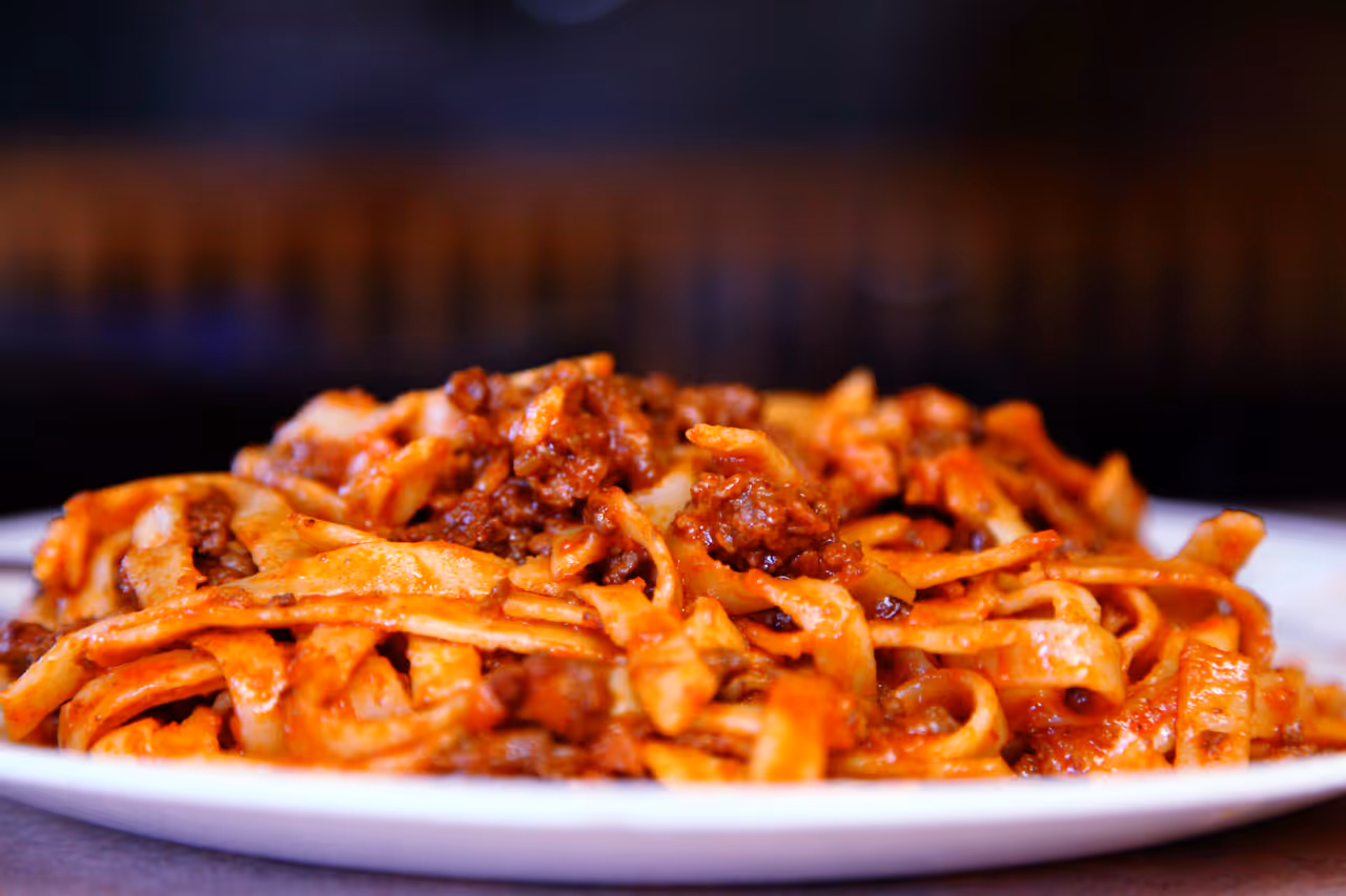 Tagliatelle with meat sauce food in Bologna