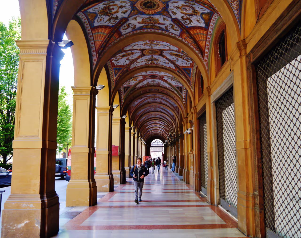 Cavour square porticoes in Bologna