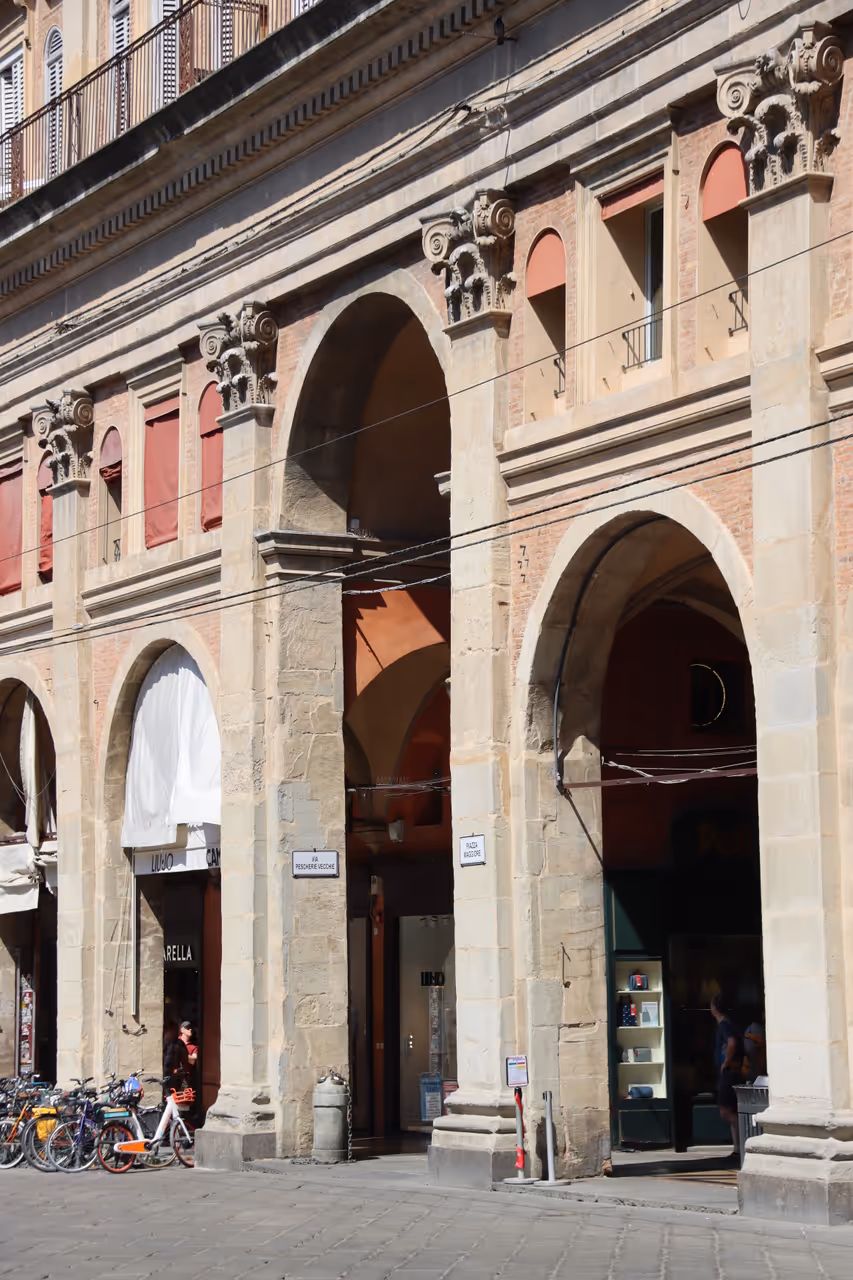 Old fish market street in Bologna