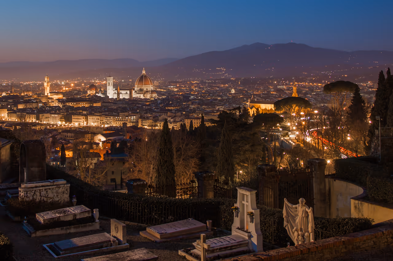 View from Basilica of san miniato in Florence at dusk