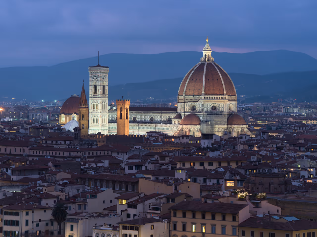 The Florence Cathedral seen from Piazzale Michelangelo at night